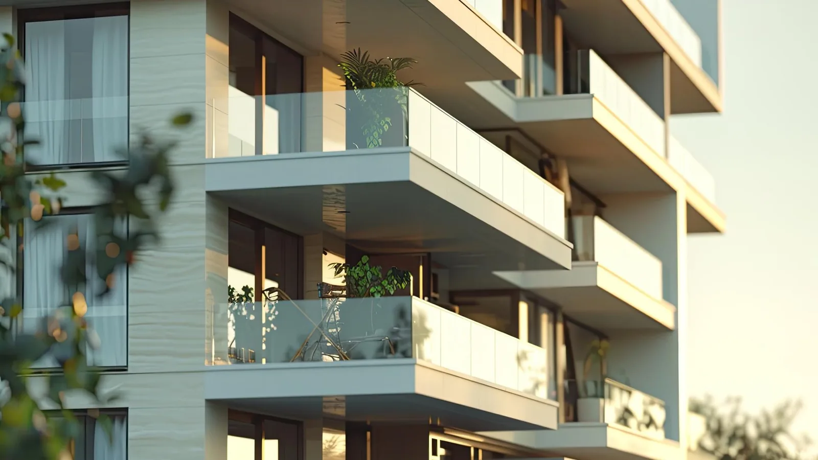 Palazzina residenziale moderna con balconi in vetro